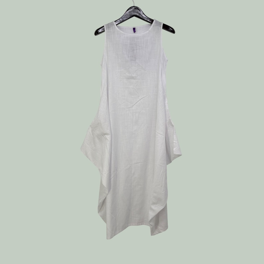 Romacci White Lagenlook Sleeveless Handkerchief Hem Midi Dress Small NWT